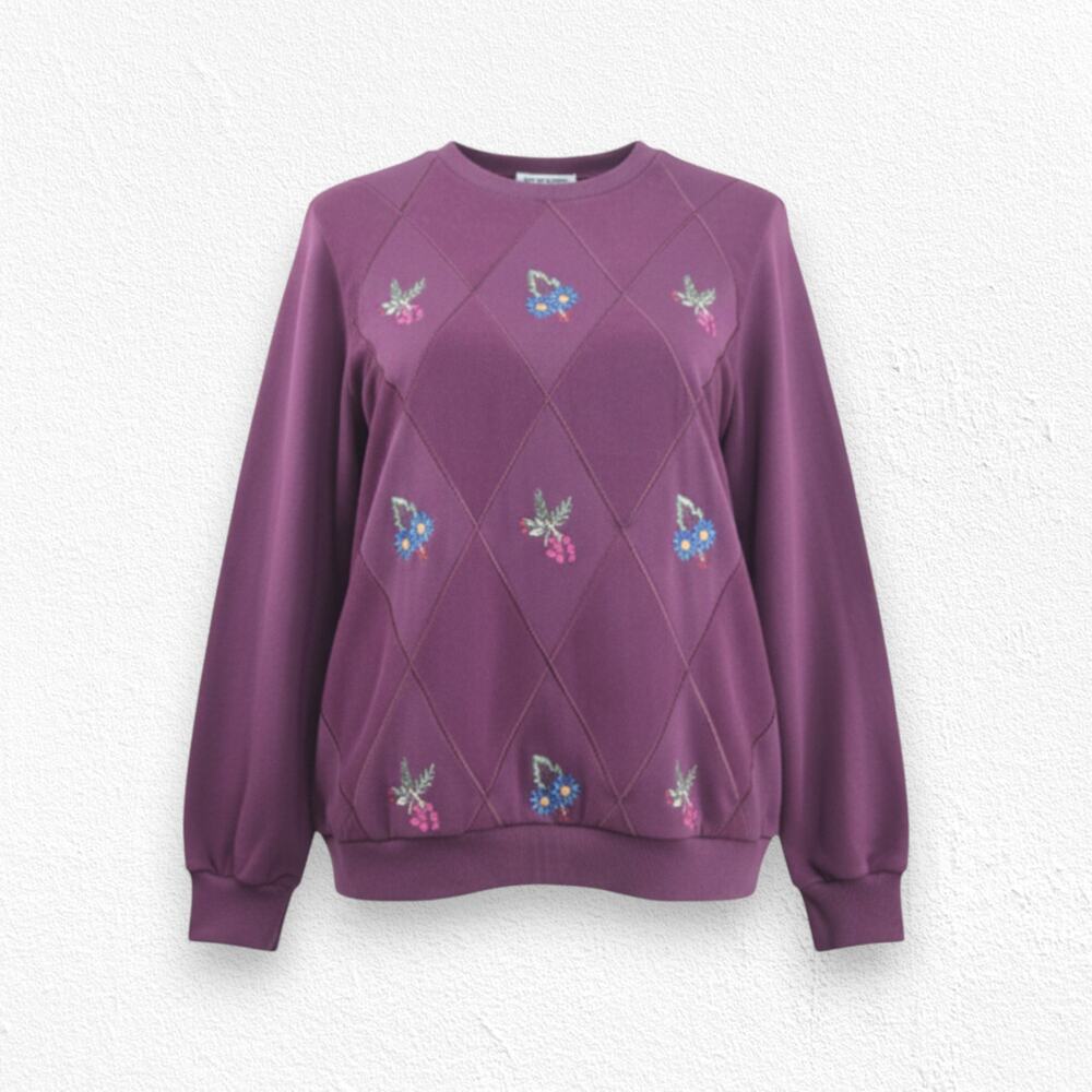 Vintage 90s Alfred Dunner Maroon Embroidered Floral Sweatshirt Size Medium